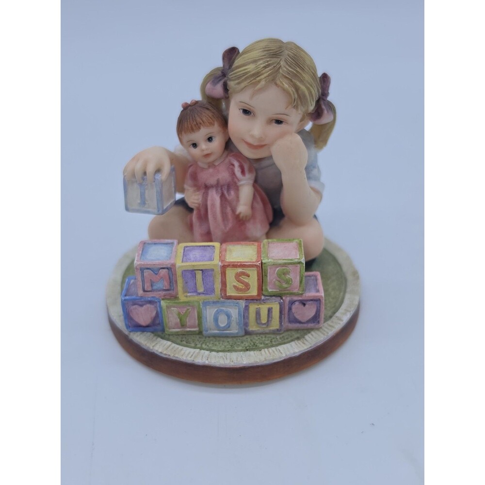 DEMDACO Expressions of Love I Miss You Figurine Girl Baby Blocks Doll 2002